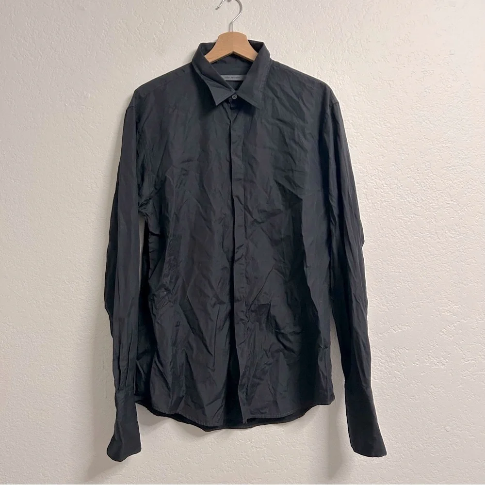 VTG John Varvatos Black 100% Cotton Made in Hong Kong Dress Shirt, Size L